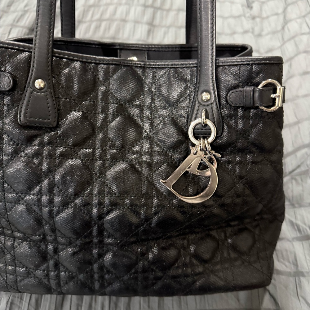 Dior Black Quilted Canvas Tote with Silver Accents